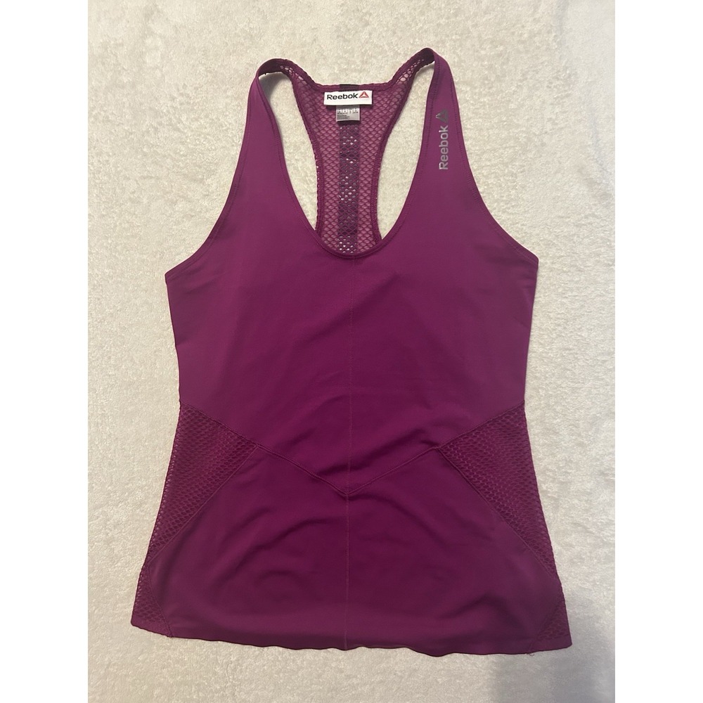 Reebok purple/magenta tank top with mesh back. Size S #fitness #gymwear